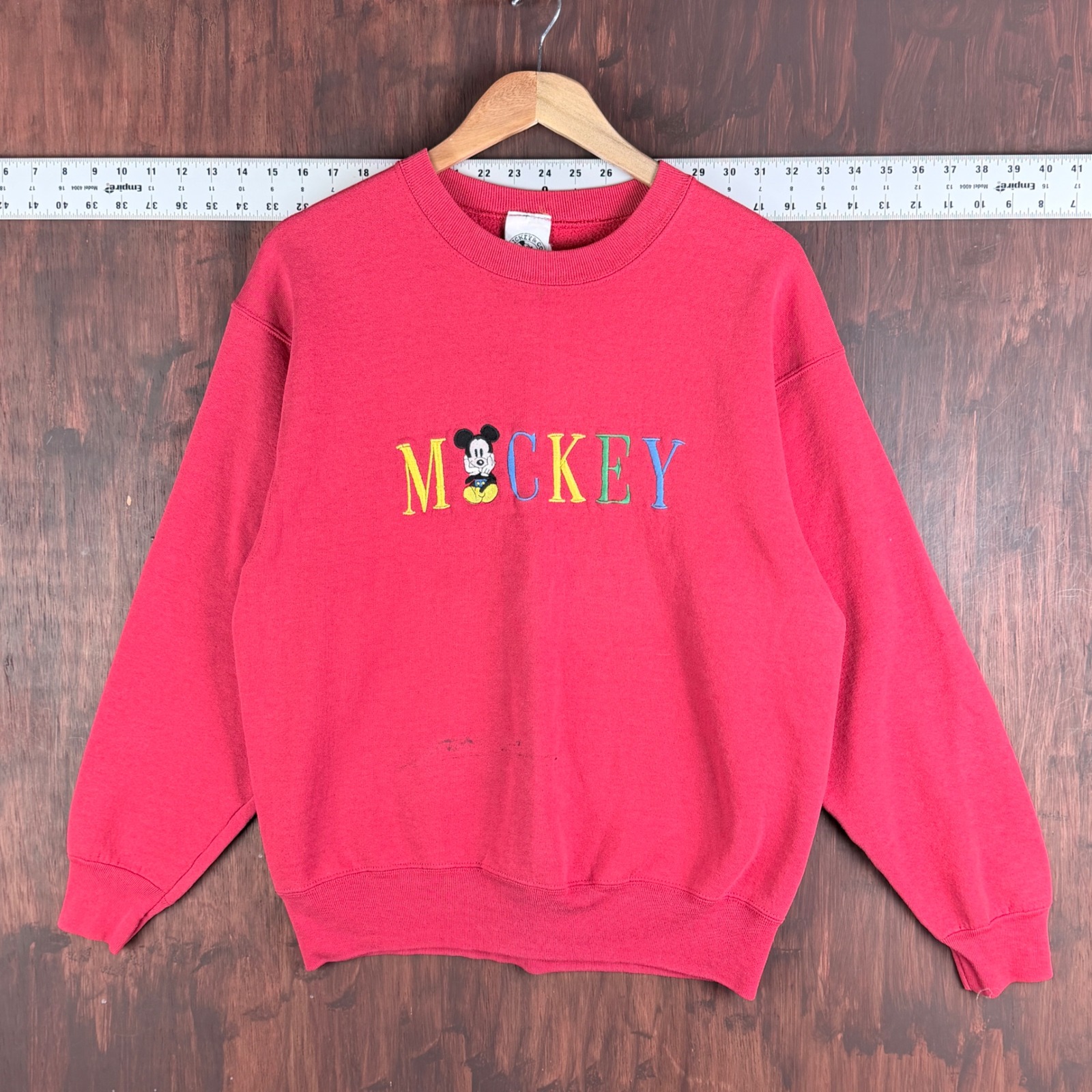 Mickey  Co Disney Red Embroidered Sweatshirt Large Made In Usa Vintage 90s